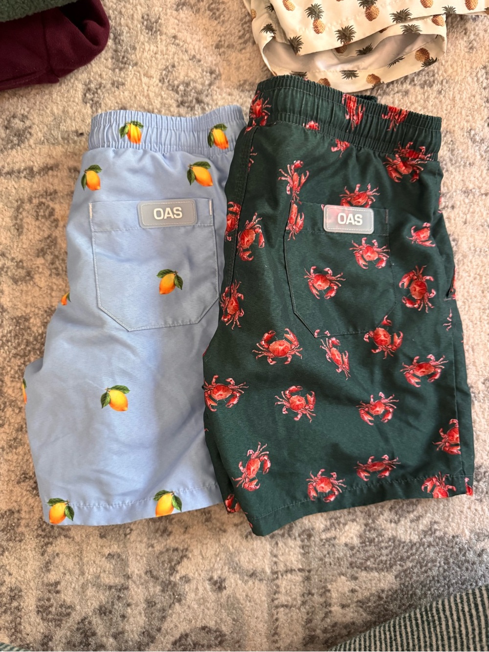 OAS Kids Lemon & Crab Print Elastic-Waist Shorts - Light Blue & Dark Green